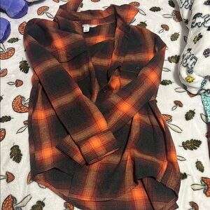 Plaid Flannel Shirt - Orange and Black